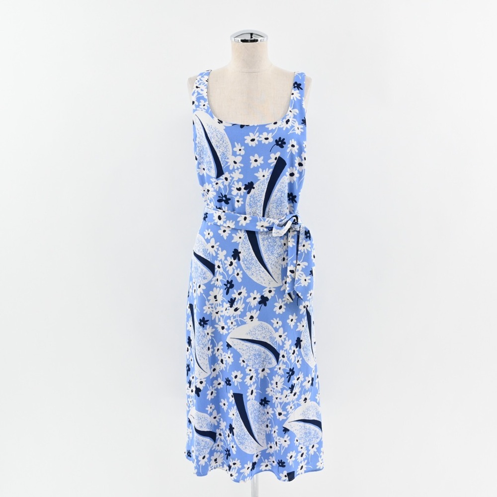 RALPH LAUREN Dress Size 8 Blue Floral Crepe Sleeveless Daisy Belted‎ Summer LRL